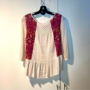 Free People Boho Peasant Top 3/4 Sleeve Blouse Women Size S